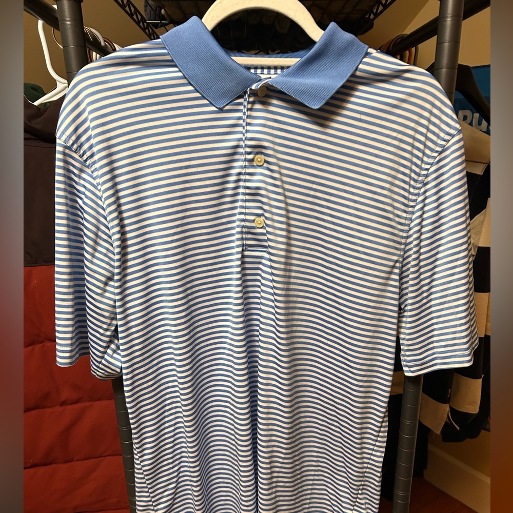 Greg Norman Collection Blue and White Striped Polo